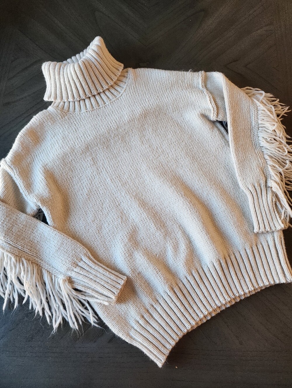 White Cream Western Fringe Turtleneck Knit Sweater By Willow & Wind Size S